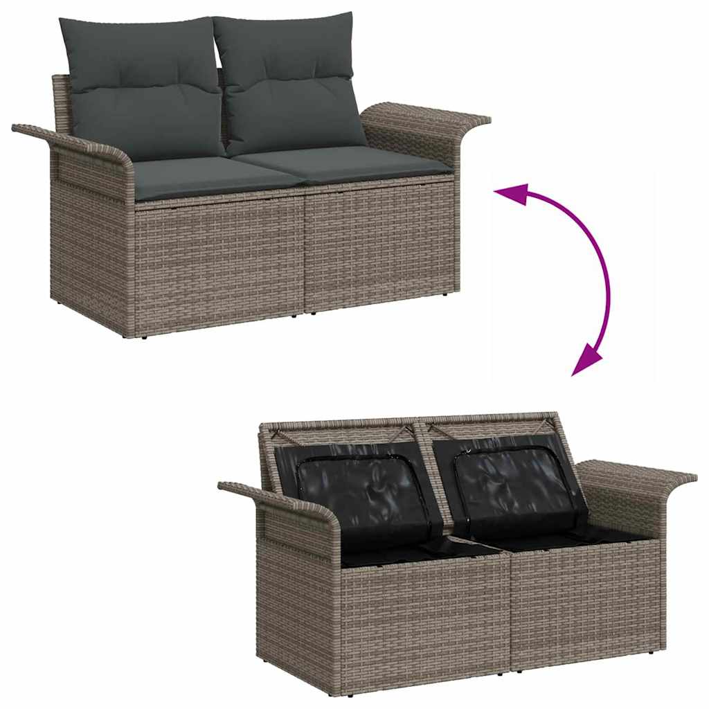 Garten-Sofa-Set mit Kissen mit Speicher 6 pcs Grau Poly Rattan