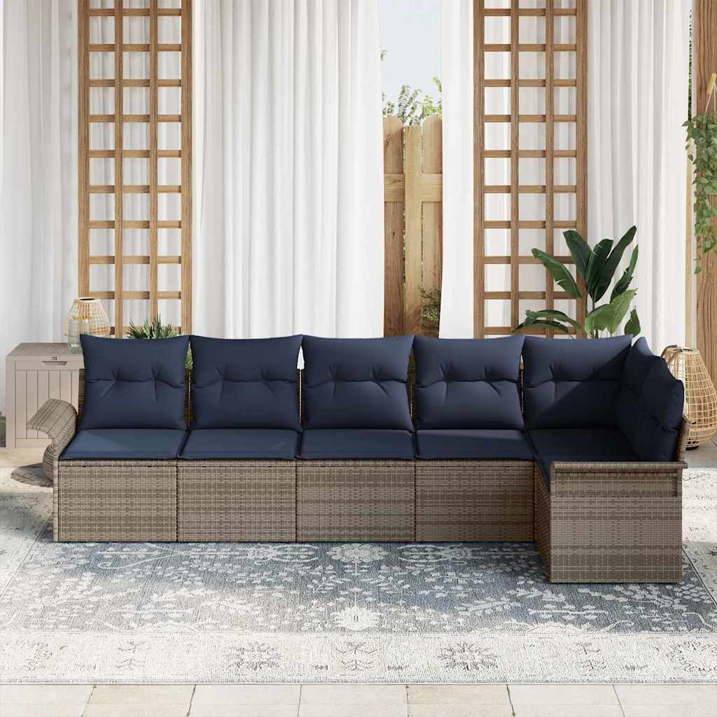 Gartensofa-set mit Speicher 6 pcs Grau Poly-Rattan