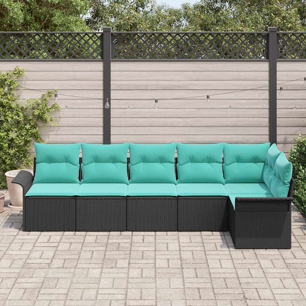 Gartensofa-set mit Speicher 6 pcs Schwarz Poly-Rattan