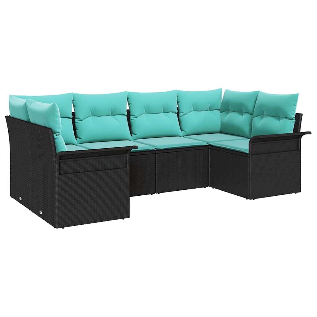 Garten-Sofa-Set mit Speicher 6 pcs Schwarz Poly Rattan