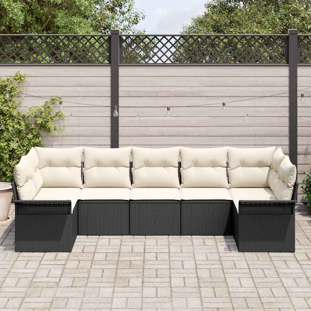 Garten-Sofa-Set mit Speicher 7 pcs Schwarz Poly Rattan
