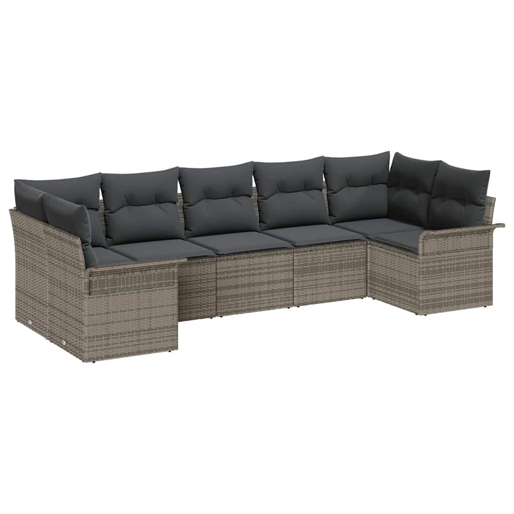 Garten-Sofa-Set mit Kissen mit Speicher 7 pcs Grau Poly Rattan