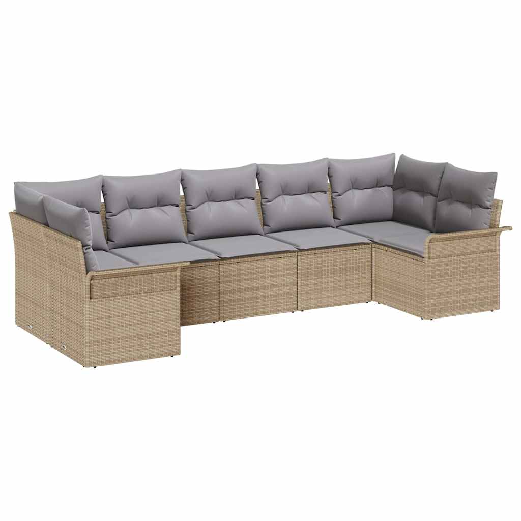 Garten-Sofa-Set mit Kissen mit Speicher 7 pcs Beige Poly Rattan