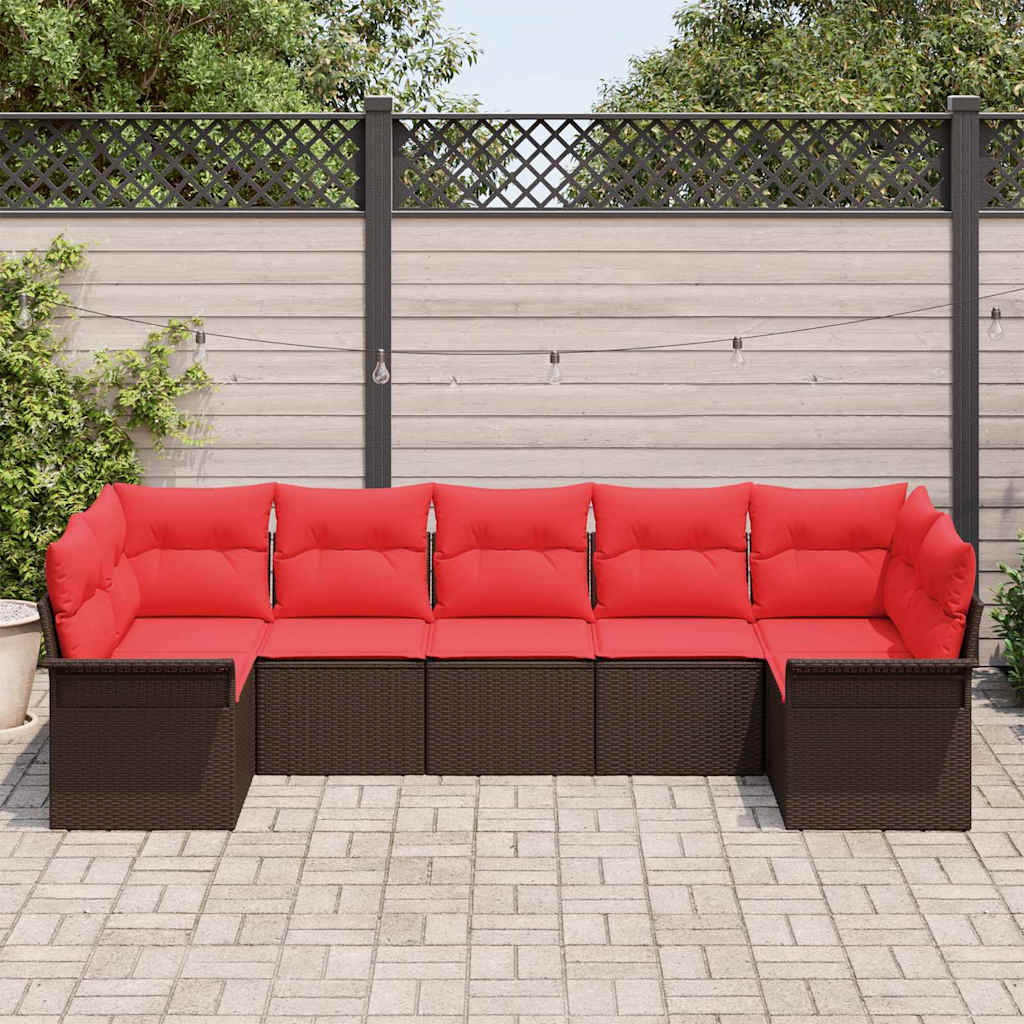 Garten-Sofa-Set mit Speicher 7 pcs Braun Poly Rattan