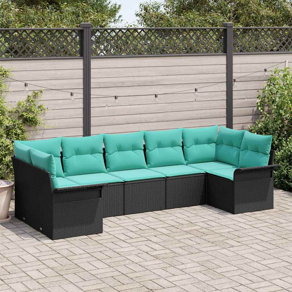 Garten-Sofa-Set mit Speicher 7 pcs Schwarz Poly Rattan