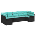 Garten-Sofa-Set mit Speicher 7 pcs Schwarz Poly Rattan