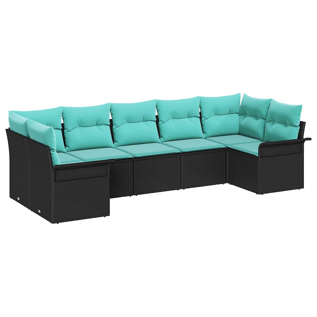 Garten-Sofa-Set mit Speicher 7 pcs Schwarz Poly Rattan