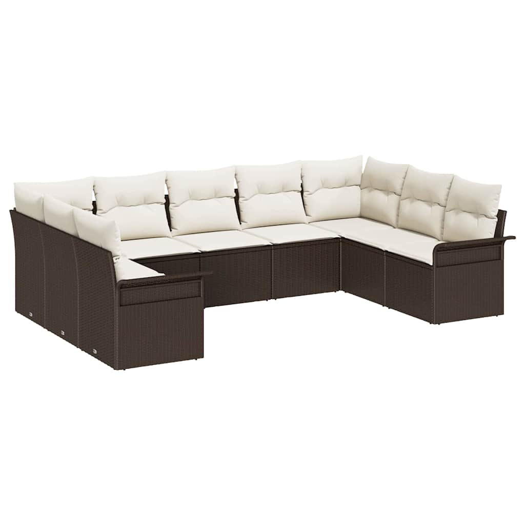 Gartensofa-set mit Speicher 9 pcs Braun Poly-Rattan