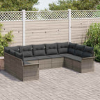 Gartensofa-set mit Speicher 9 pcs Grau Poly-Rattan