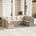 Gartensofa-set mit Speicher 9 pcs Beige Poly-Rattan