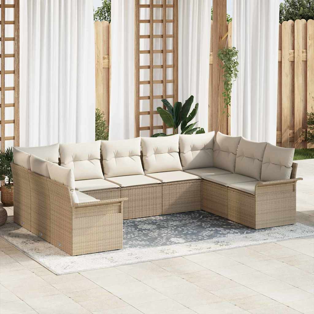 Gartensofa-set mit Speicher 9 pcs Beige Poly-Rattan