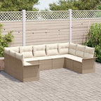 Gartensofa-set mit Speicher 9 pcs Beige Poly-Rattan