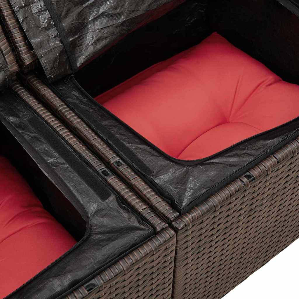 Gartensofa-set mit Speicher 9 pcs Beige Poly-Rattan