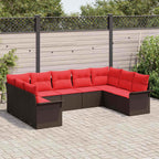 Gartensofa-set mit Speicher 9 pcs Beige Poly-Rattan
