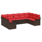 Gartensofa-set mit Speicher 9 pcs Beige Poly-Rattan