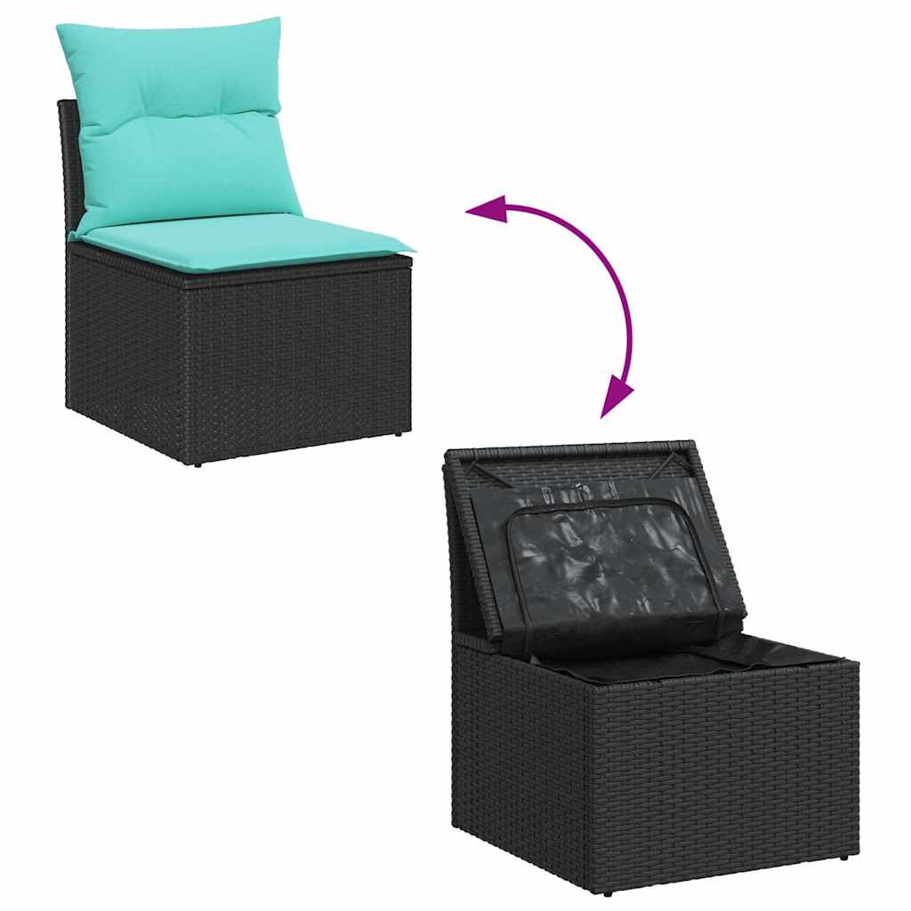 Gartensofa-set mit Speicher 9 pcs Schwarz Poly-Rattan