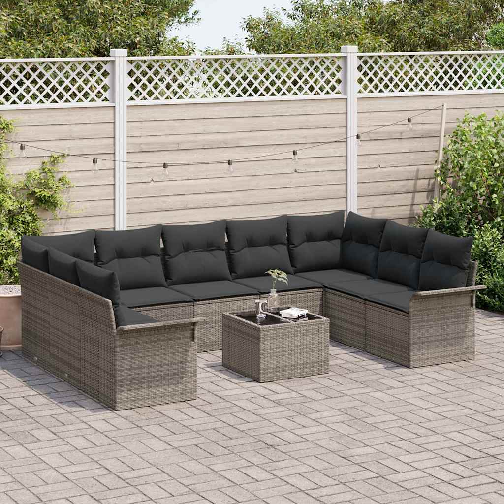 Gartensofa-set mit Speicher 10 pcs Schwarz Poly-Rattan