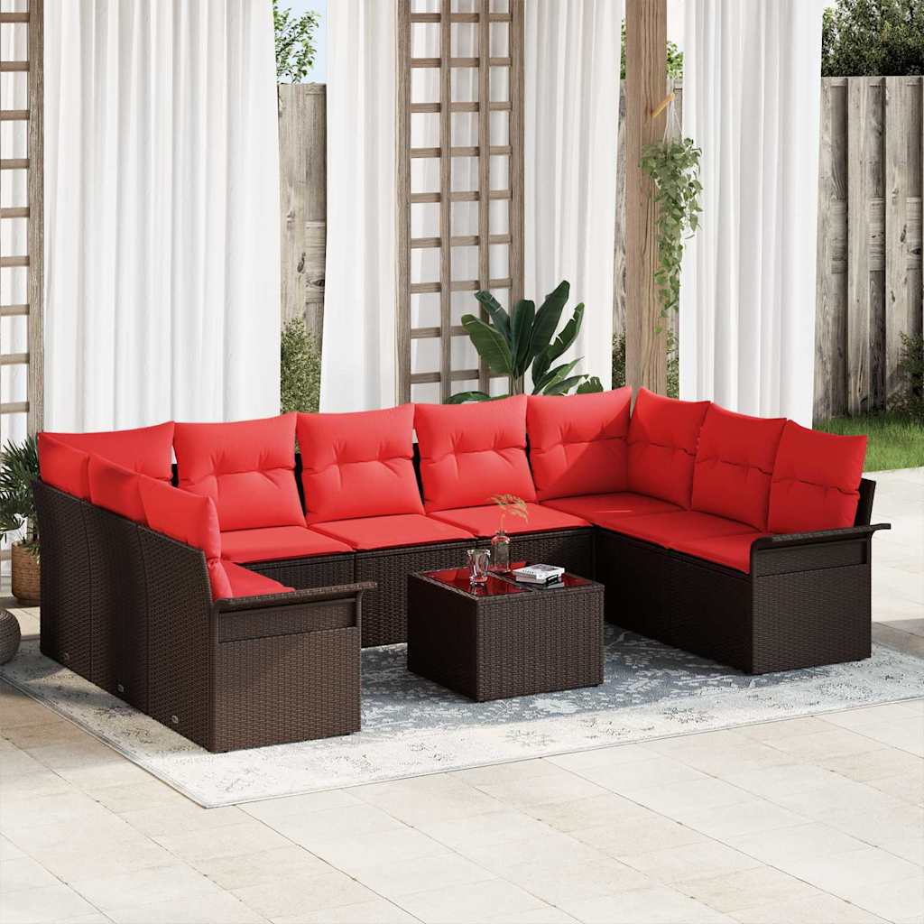 Garten-Sofa-Set mit Kissen 10 pcs Braun Poly Rattan
