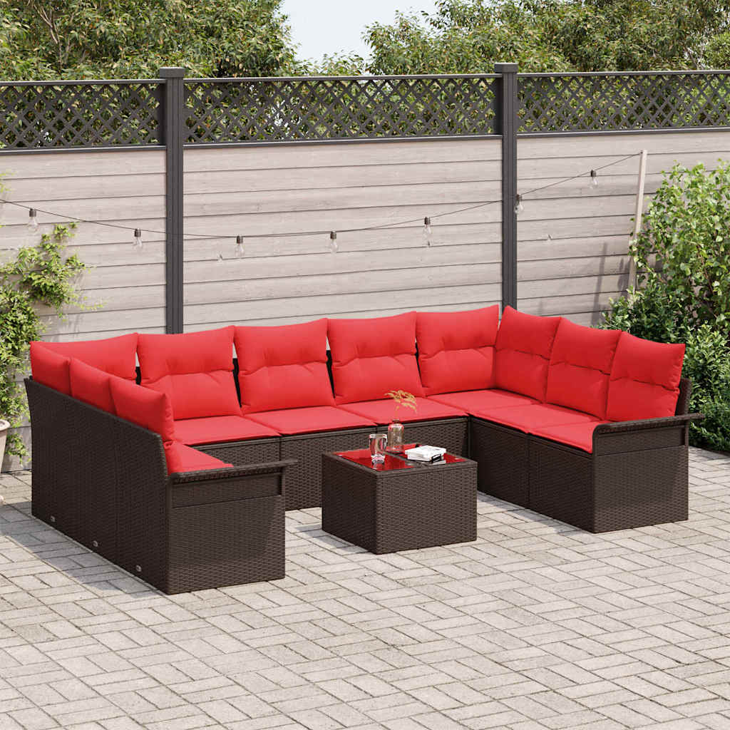 Garten-Sofa-Set mit Kissen 10 pcs Braun Poly Rattan