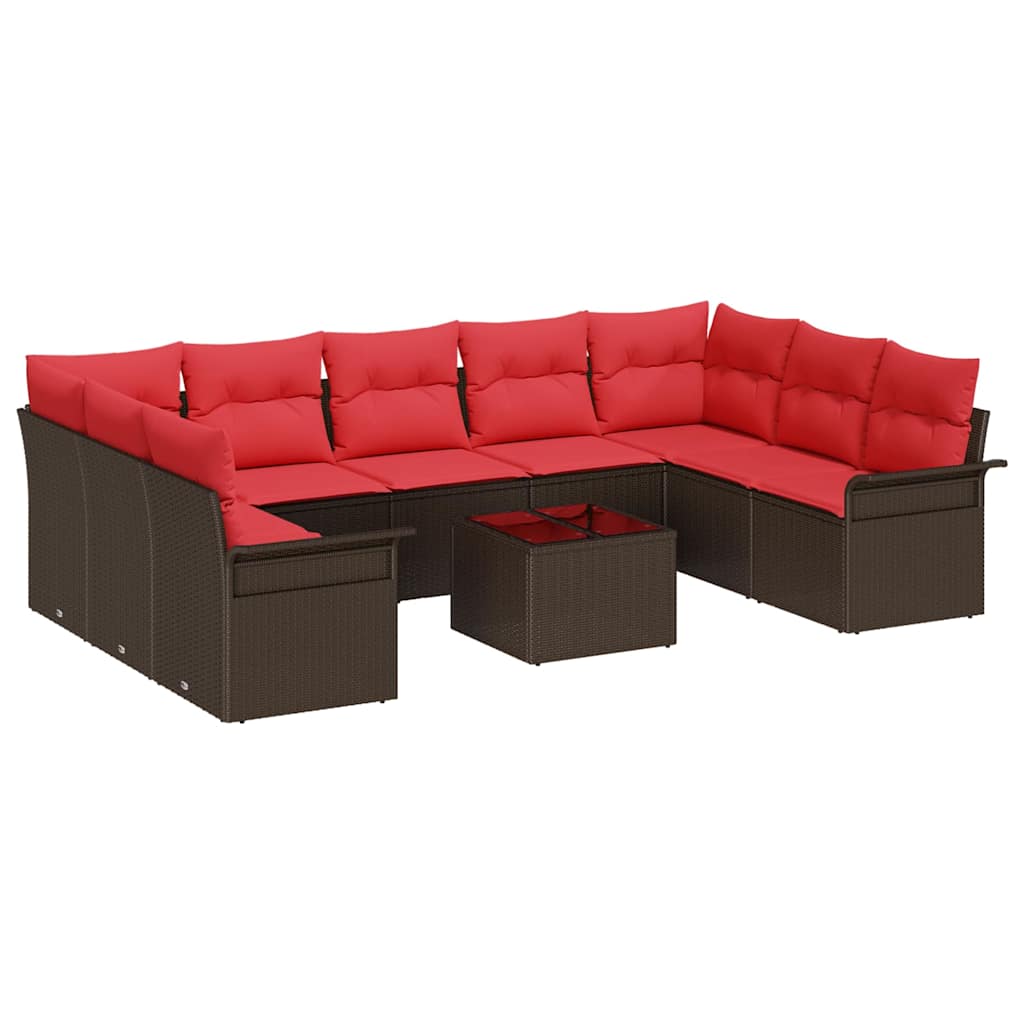 Garten-Sofa-Set mit Kissen 10 pcs Braun Poly Rattan