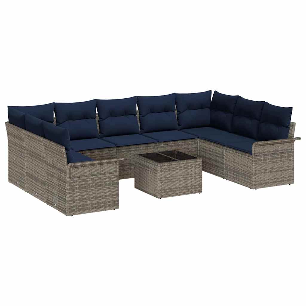 Gartensofa-set mit Speicher 10 pcs Grau Poly-Rattan