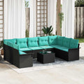 Garten-Sofa-Set mit Kissen 10 pcs Schwarz Poly Rattan