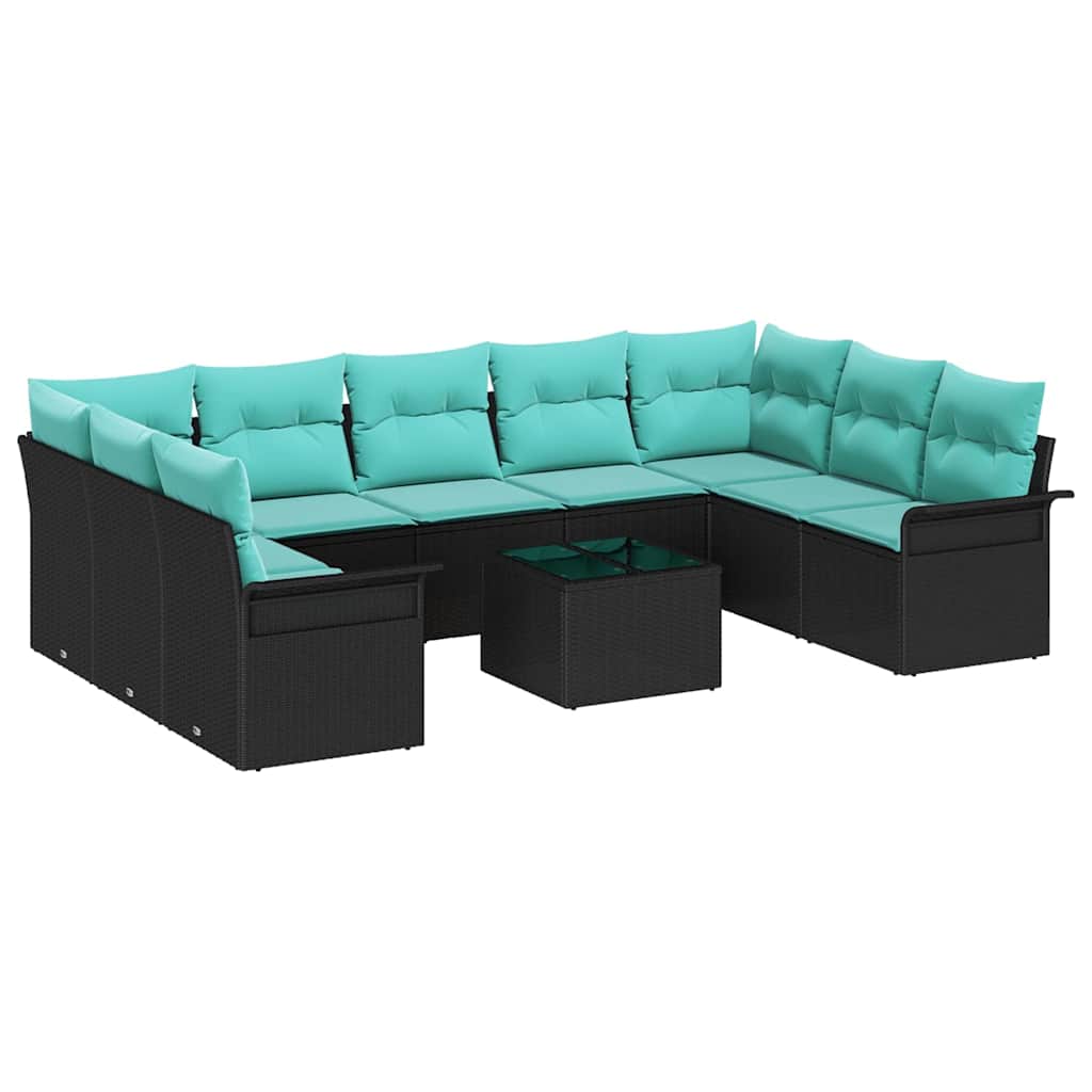 Garten-Sofa-Set mit Kissen 10 pcs Schwarz Poly Rattan