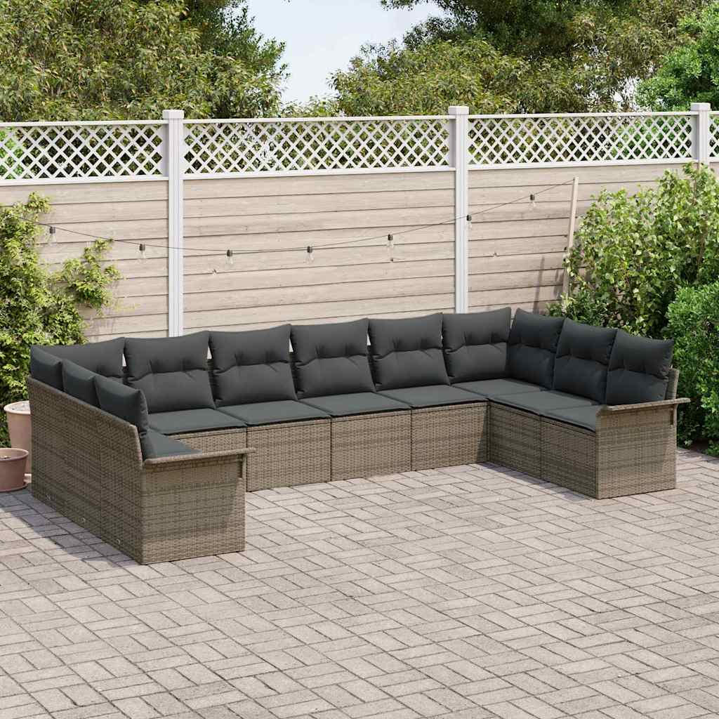 Gartensofa-set mit Speicher 10 pcs Grau Poly-Rattan