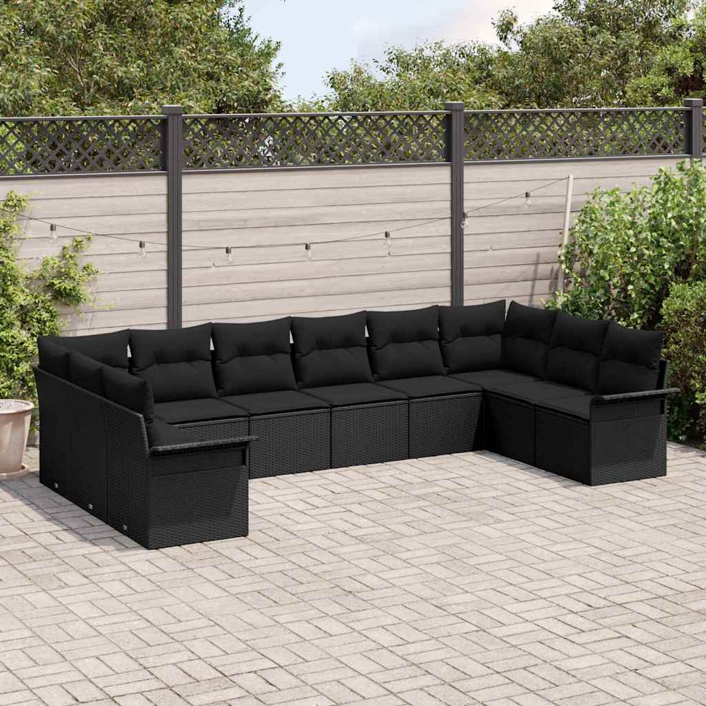Gartensofa-set mit Speicher 10 pcs Schwarz Poly-Rattan