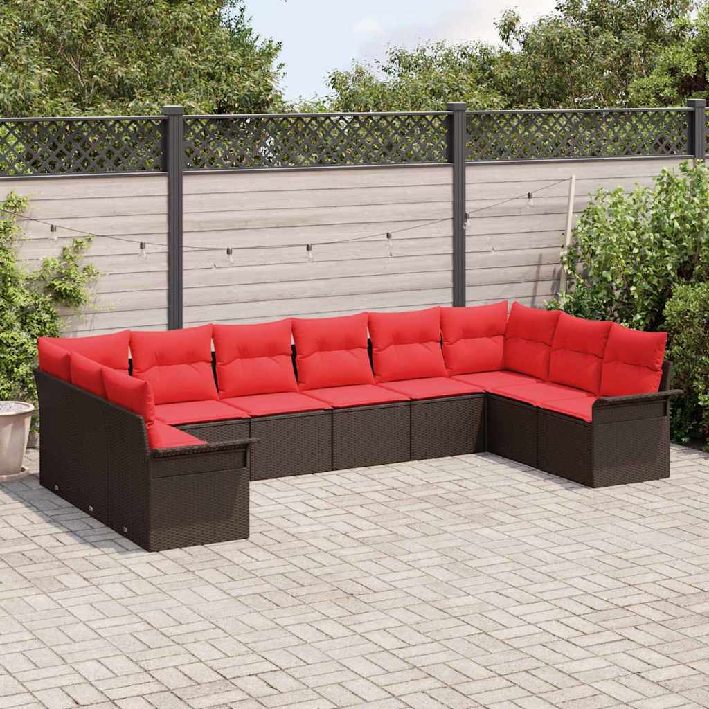 Gartensofa-set mit Speicher 10 pcs Beige Poly-Rattan