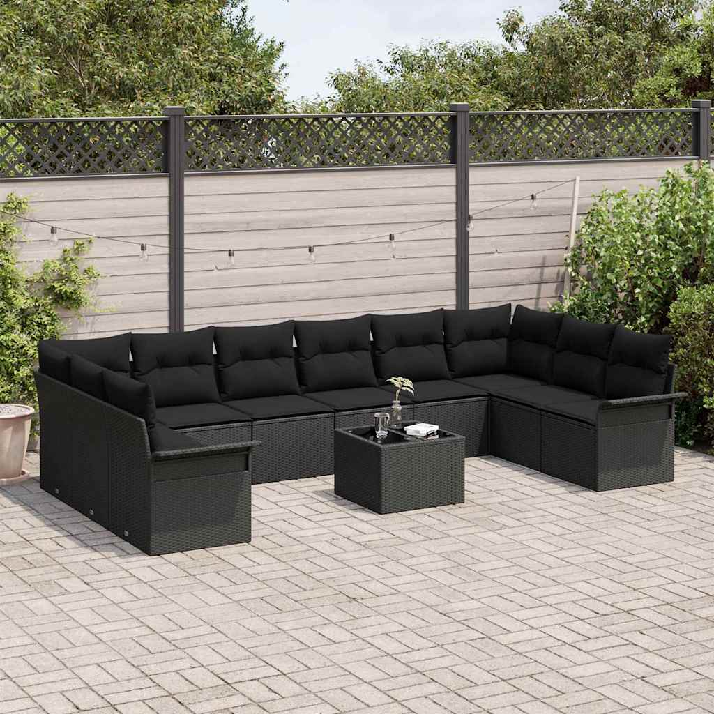 Garten-Sofa-Set mit Kissen 11 pcs Beige Poly Rattan