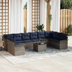Gartensofa-set mit Speicher 11 pcs Grau Poly-Rattan