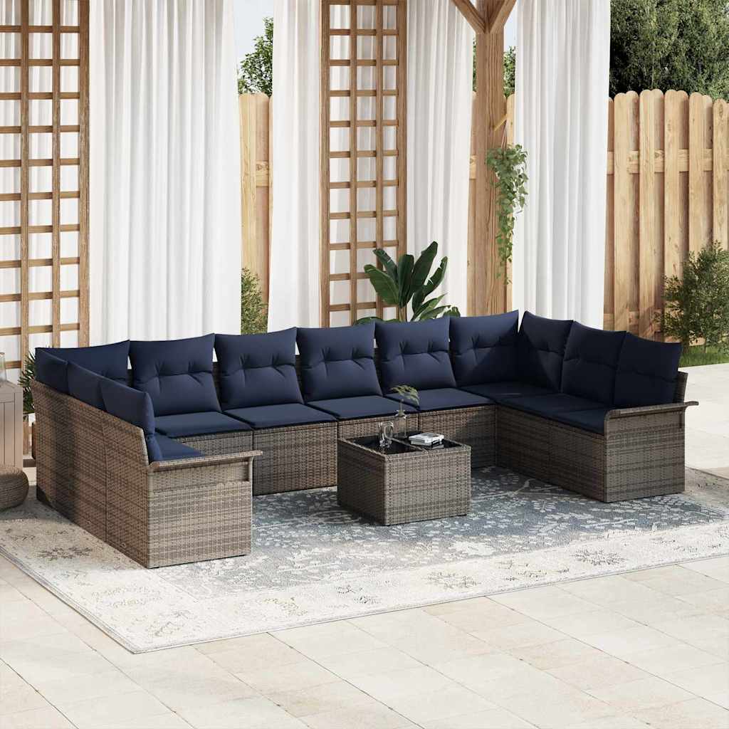 Gartensofa-set mit Speicher 11 pcs Grau Poly-Rattan
