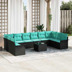 Gartensofa-set mit Speicher 11 pcs Schwarz Poly-Rattan