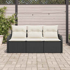 Garten-Sofa-Set mit Speicher 3 pcs Schwarz Poly Rattan