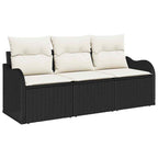 Garten-Sofa-Set mit Speicher 3 pcs Schwarz Poly Rattan