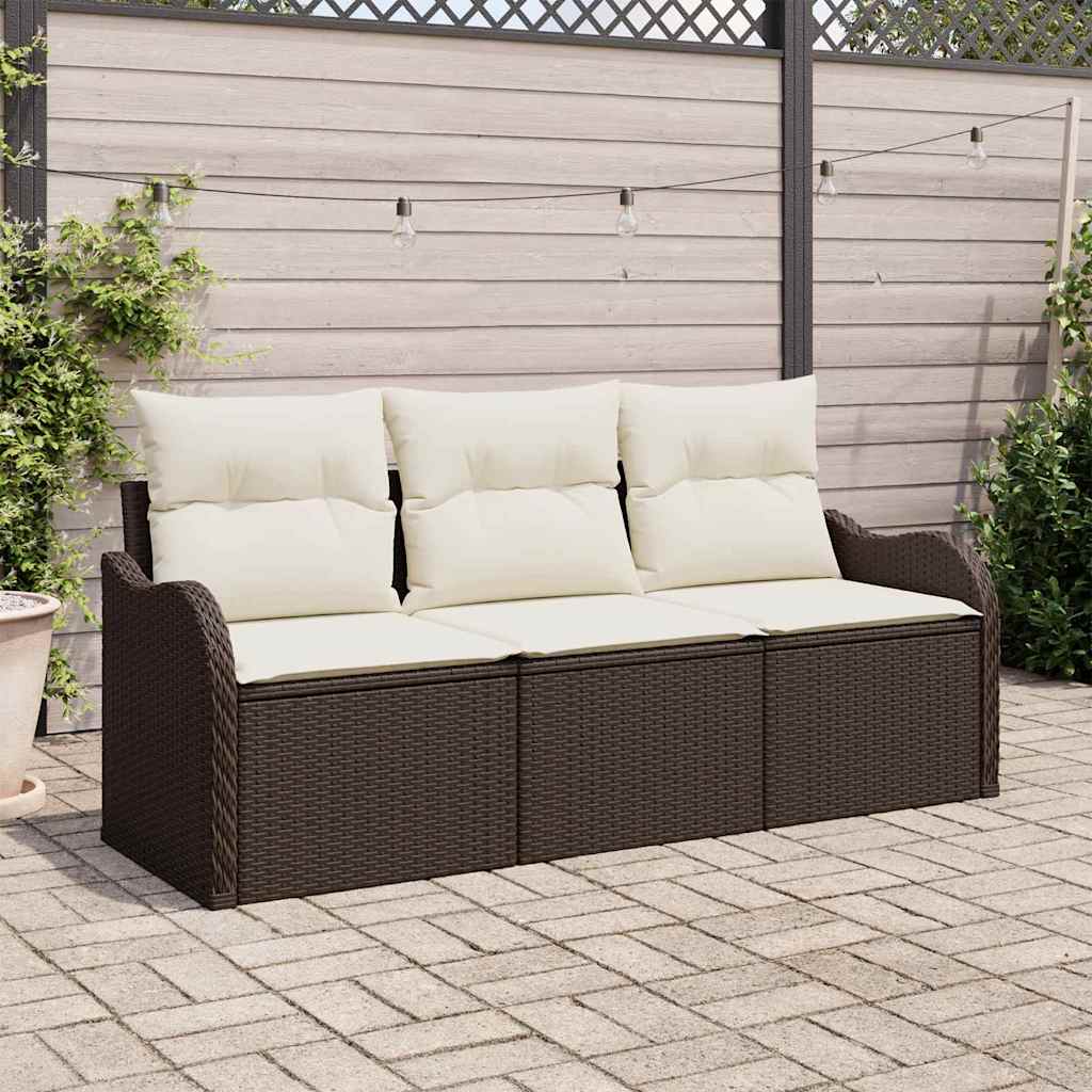 Garten-Sofa-Set mit Speicher 3 pcs Braun Poly Rattan