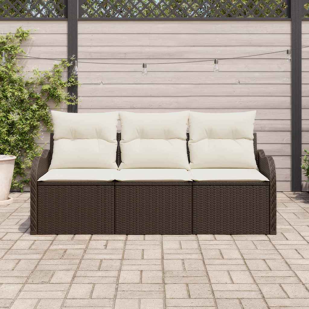 Garten-Sofa-Set mit Speicher 3 pcs Braun Poly Rattan
