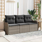 Garten-Sofa-Set mit Speicher 3 pcs Grau Poly Rattan