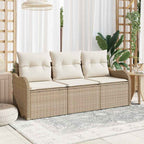 Garten-Sofa-Set mit Speicher 3 pcs Beige Poly Rattan