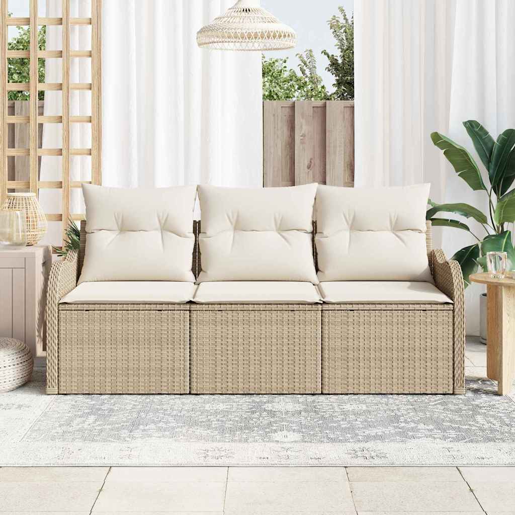 Garten-Sofa-Set mit Speicher 3 pcs Beige Poly Rattan