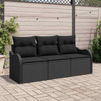 Garten-Sofa-Set mit Speicher 3 pcs Schwarz Poly Rattan