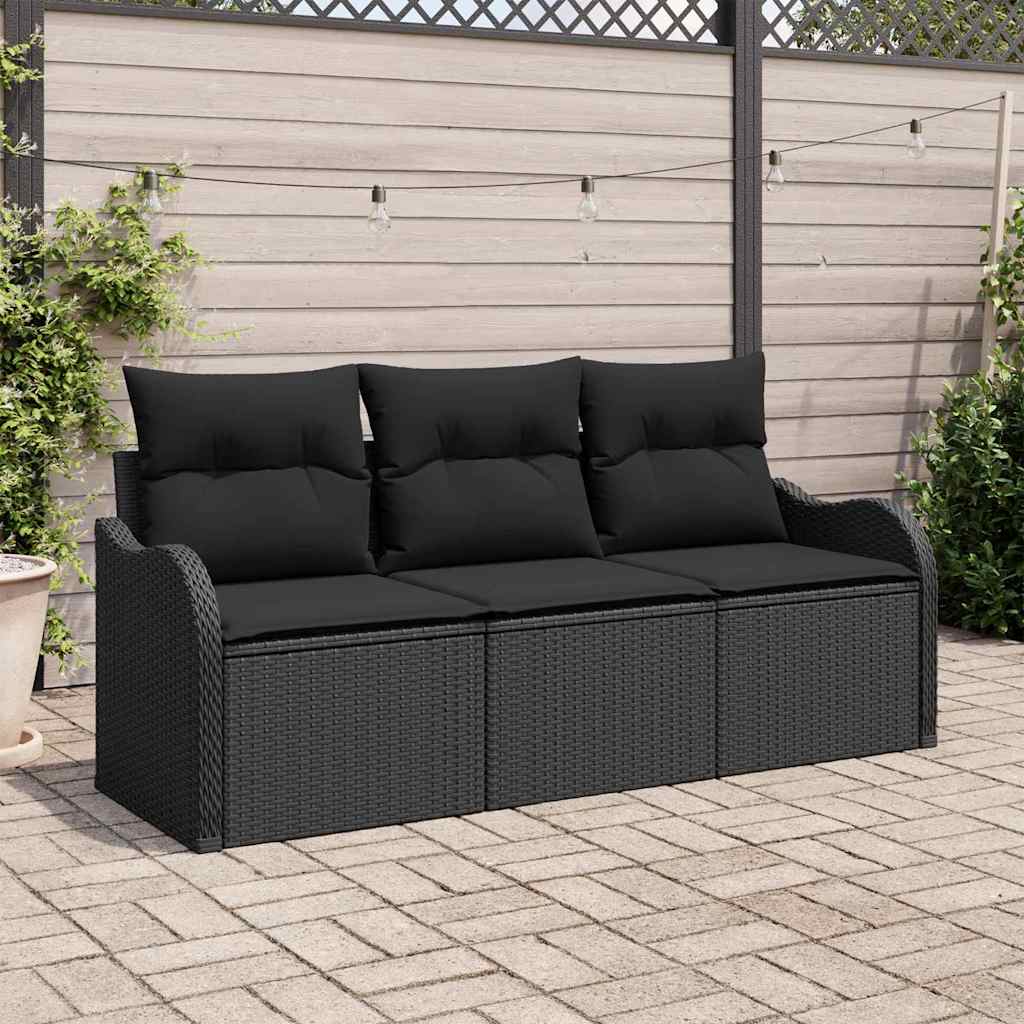 Garten-Sofa-Set mit Speicher 3 pcs Schwarz Poly Rattan