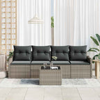 Garten-Sofa-Set 5 pcs Grau Poly-Rattan und Stahl und Glas