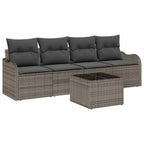 Garten-Sofa-Set 5 pcs Grau Poly-Rattan und Stahl und Glas