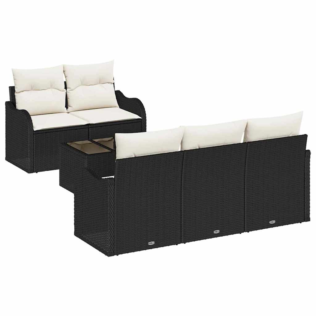 Garten-Sofa-Set mit Kissen mit Speicher 6 pcs Schwarz und Creme