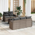 Garten-Sofa-Set 6 pcs Grau Poly-Rattan und Stahl und Glas