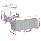 Garten-Sofa-Set 6 pcs Grau Poly-Rattan und Stahl und Glas