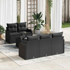 Garten-Sofa-Set 6 pcs Schwarz Poly-Rattan und Stahl und Glas