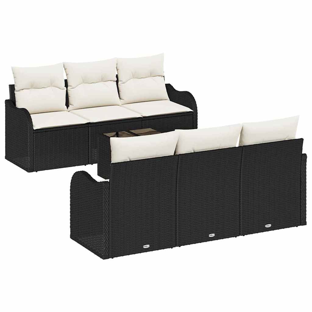 Gartensofa-set mit Kissen mit Speicher 7 pcs Schwarz und Creme
